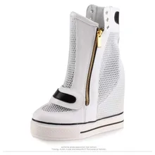 Г., летняя новая модная женская повседневная обувь с высоким берцем на танкетке из сетчатого материала, увеличивающая рост ботинки на толстой платформе