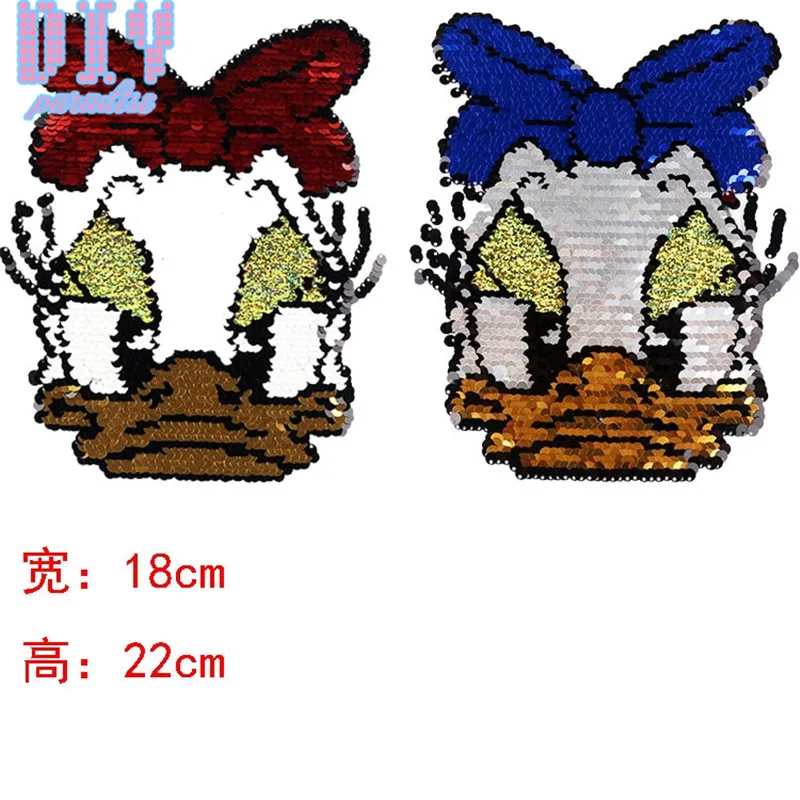 

NEW Duck Reversible Sequins Sew On Patches for clothes Kids T Shirt Cartoon Change color Embroidered Reverse Patch