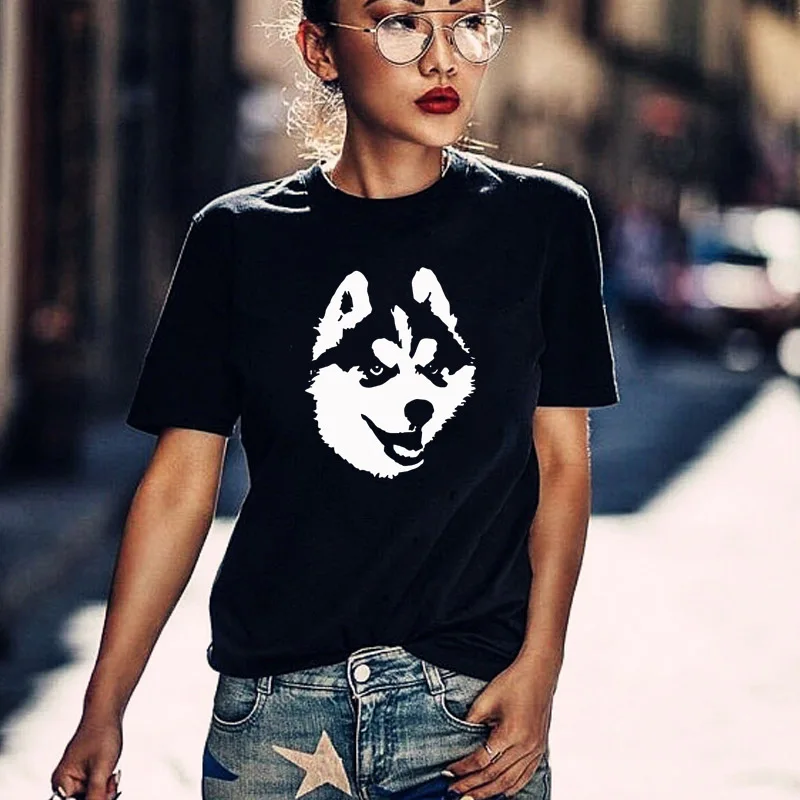 Harajuku Siberian Husky cotton T shirt Husky Gifts women Clothing With