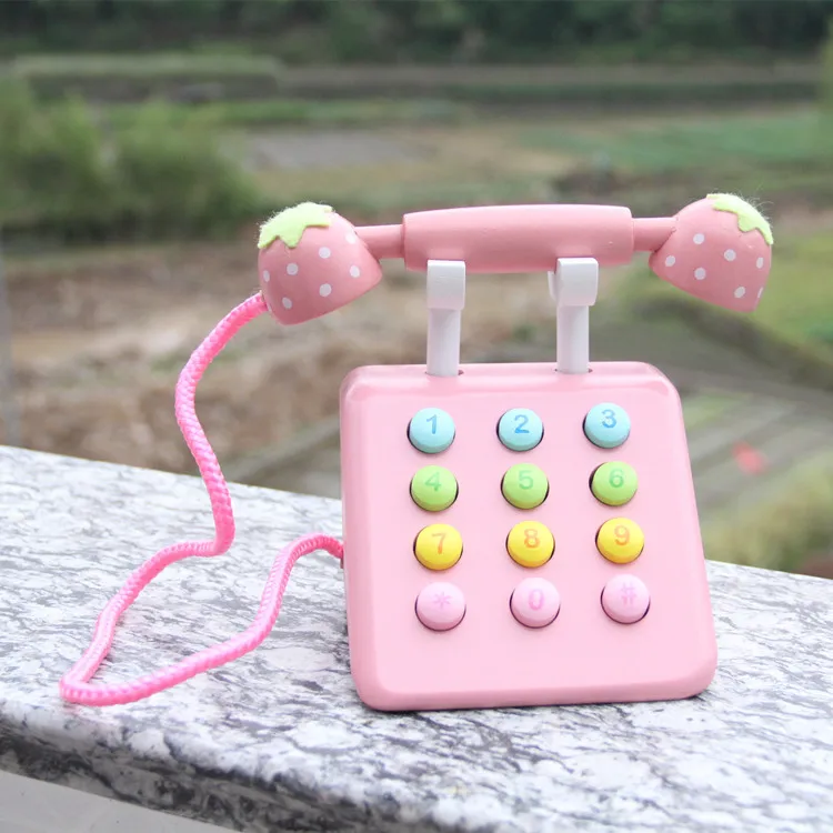 Девочка игрушки розовый телефон клубника моделирование розовый телефон Мебель Детские деревянные игрушки развивающие подарок на день рождения