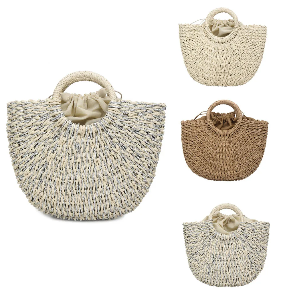 

JINBAOLAI Square Round Straw Bag Women Rattan Bag Beach Circle Bohemia Handbag Summer mini Vintage Handmade Small bag#17g30