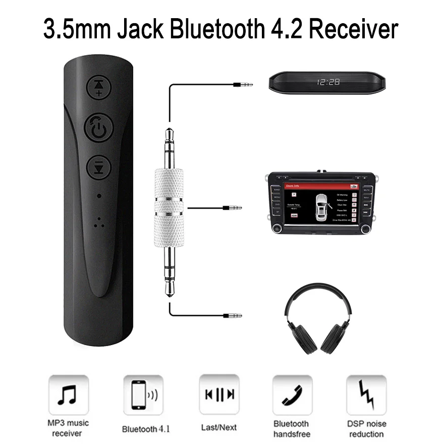 

Mini Bluetooth 4.2 Receiver 3.5mm Jack Aux Stereo Audio Receiver Adapter Wireless Car Handsfree Transmitter Music Receivers