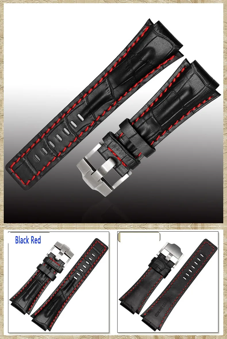 26*18 мм(ширина наконечника) черный с красными стежками ремешок для часов из натуральной кожи с пряжкой из нержавеющей стали для браслета AP wathes