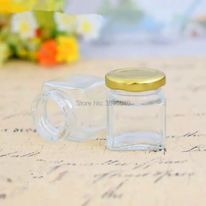 

45ml square glass storage bottles jars with lid honey candy jar kitchen storage container glass jar F1048