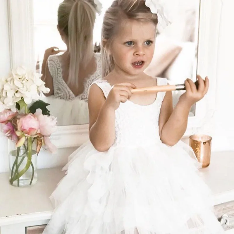 

Princess dress 2018 new style fashion sleeveless girls summer backless princess dress girls embroidered dress lace fluffy dress
