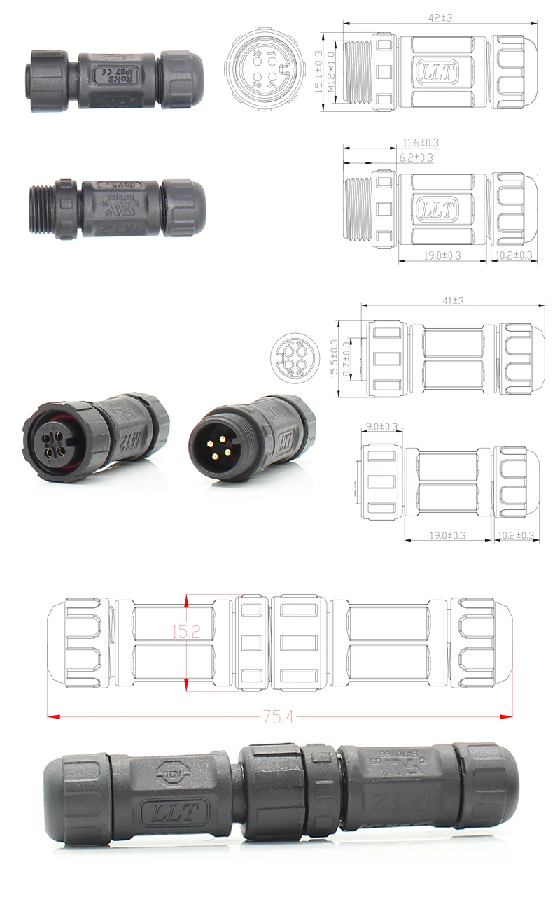 Traseiro Montar conector à prova d' água