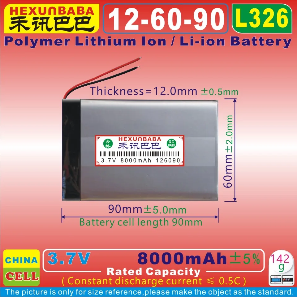 

[L326] 3.7V 8000mAh [126090] PLIB; polymer lithium ion / Li-ion battery for tablet pc,POWER BANK,GPS;device