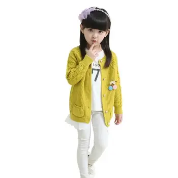 

2019 Fashion Autumn Children Girls Cotton Knitted Cardigan Sweater Kids Girls Casual O-neck Outwear Teenage Solid Clothes W150
