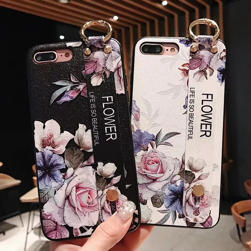 

Fashion Wristband Flowers Phone Case For iPhone X XR XS Max Luxury Stand Back Cover For iPhone 8 7 6 6s Plus Cases Coque
