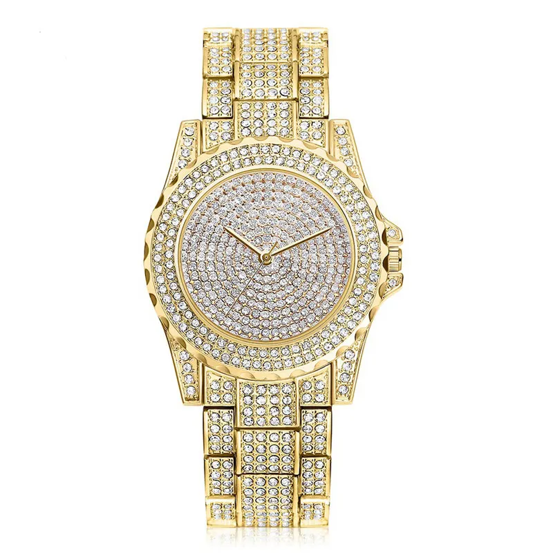 Новинка, кварцевые женские часы Relogio Feminino с кристаллами, полностью стальные женские наручные часы, женские часы reloj hombre montre femme zegarek damski - Цвет: Золотой