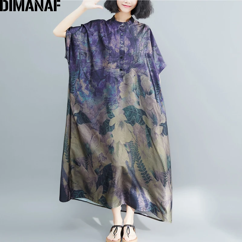 Wholesale 9gtKP DIMANAF Plus Size Women Dress Vintage Big Size Female Vestido Summer Sundress Loose Print Floral Lady Elegant Long Dress 5XL 6XL