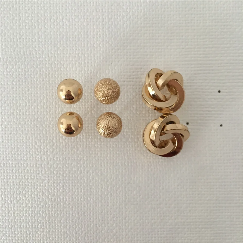 

SIMPLE GOLD COLOR PLATING BALL TWIST KNOT STUD EARRINGS SET FOR WOMEN GIRL