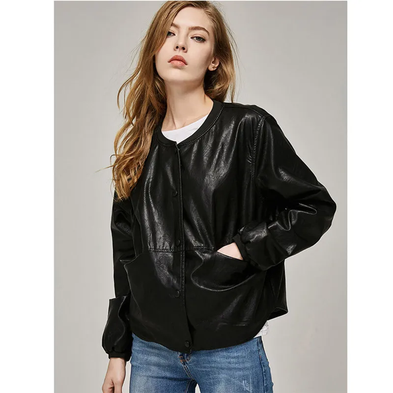 Automne De white La Manches Femmes Pu Black Nouvelle Mode Mince Bouton Cuir Femininas En Casual Manteau Veste Longues OxTREwx1