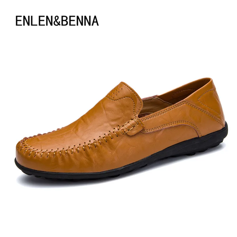 

ENLEN&BENNA Plus Size 38-46 Slip on Comfortable Leather Handmade Mens Loafers Men Casual Moccasins Male Breathable Driving Shoes