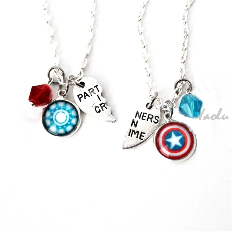 

6pair/lot Steve Tony BFF Necklace Set Marvel Steve Rogers Tony Stark Captain America Iron Man Stony Friendship necklace