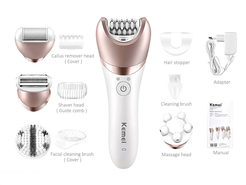 Kemei KM - 8001 5 in 1 Electric Epilator Shaver Hair Remover Lady Defeatherer