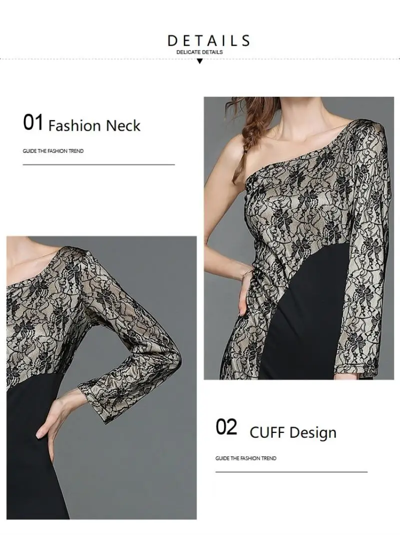 2018 spring summer new fashion sexy women lace dress shoulder sleeve bare shoulder slim female lace formal dress long dress