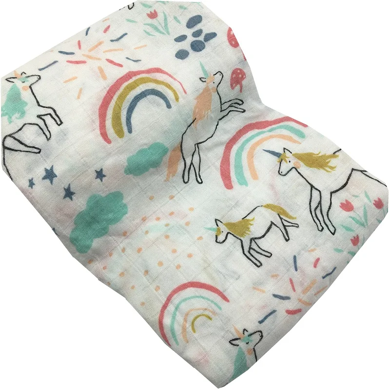 

180g Bamboo Muslin Swaddle Blankets Newborn Photography Accessories Soft Swaddle Wrap Baby Bedding Bath Towel Unicorn Print
