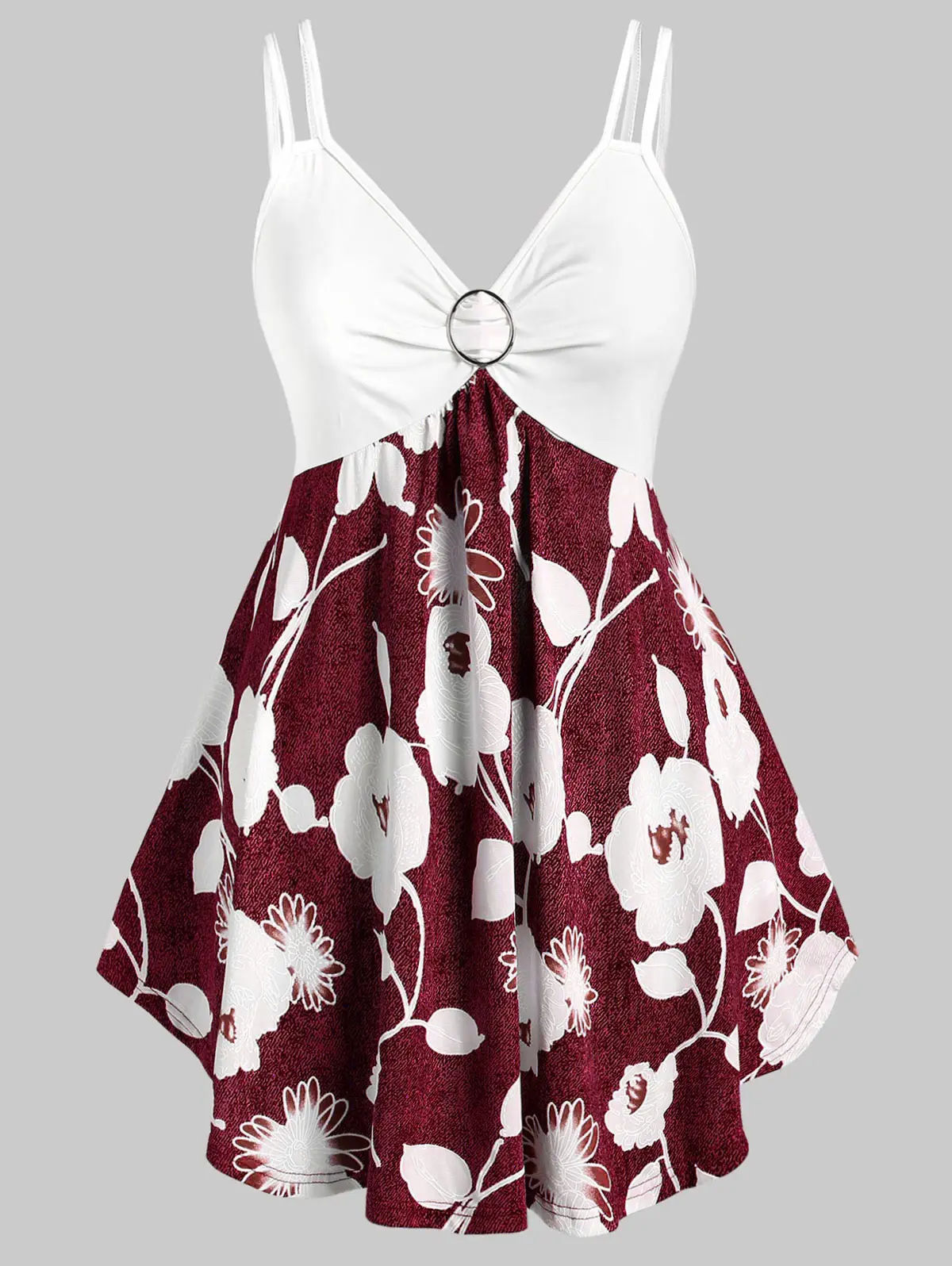 

Rosegal Large Size 5XL Summer Tank Top Women Strap Long Tunic V Neck Top Female Loose Casual Cami Lady Floral Print Long Shirt