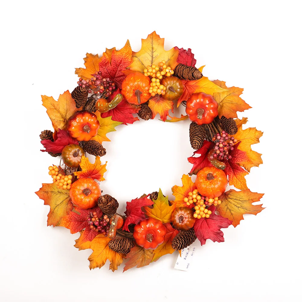 

45cm Rattan Berry Maple Leaf Fall Door Wreath Door Ornament Halloween Window Holiday Festival Wedding Party Christmas Decor
