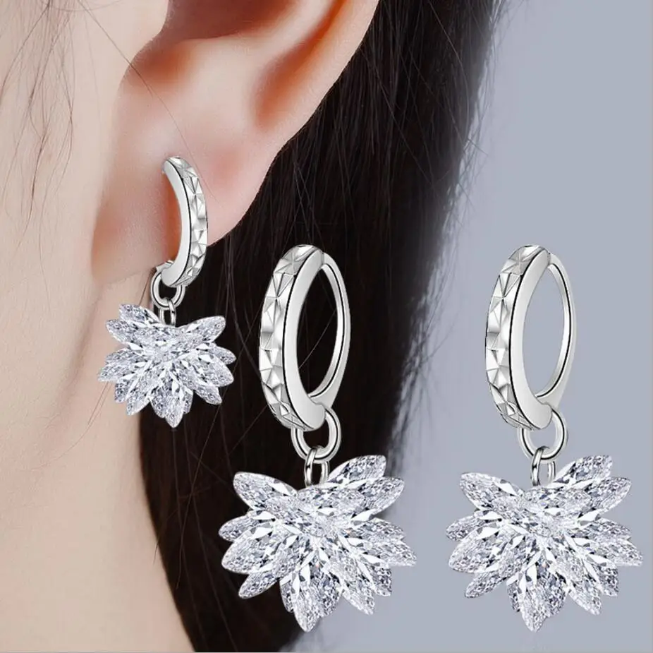 

SALE 925 silver Flower Carved Earrings Female Binghua Simple Temperament Wild Anti-allergic