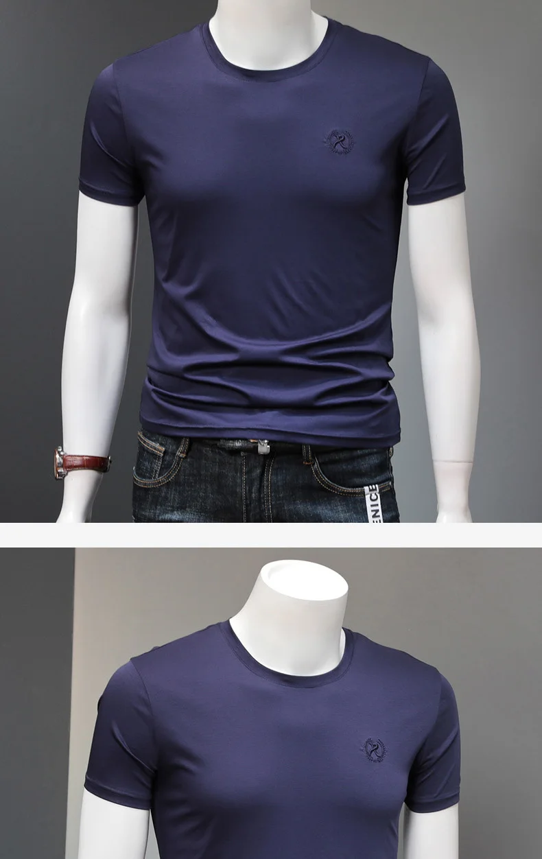 Летняя мужская футболка Pima, хлопок, одноцветная, с вышивкой, Повседневная белая футболка с круглым вырезом, высокое качество, Мужская футболка
