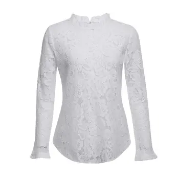 

Lace Blouse Sexy Women Ladies Long Sleeve Shirt Hollow Out Flowers Lace Jumper Blouse Summer Autumn Clothing