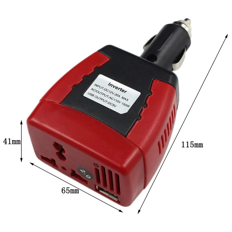 

RED NEWEST USB 5V 0.5A Auto Car Charger Cigarette Lighter Power Supply 150W 12V DC To 110V AC Car Power Inverter Car Accessories