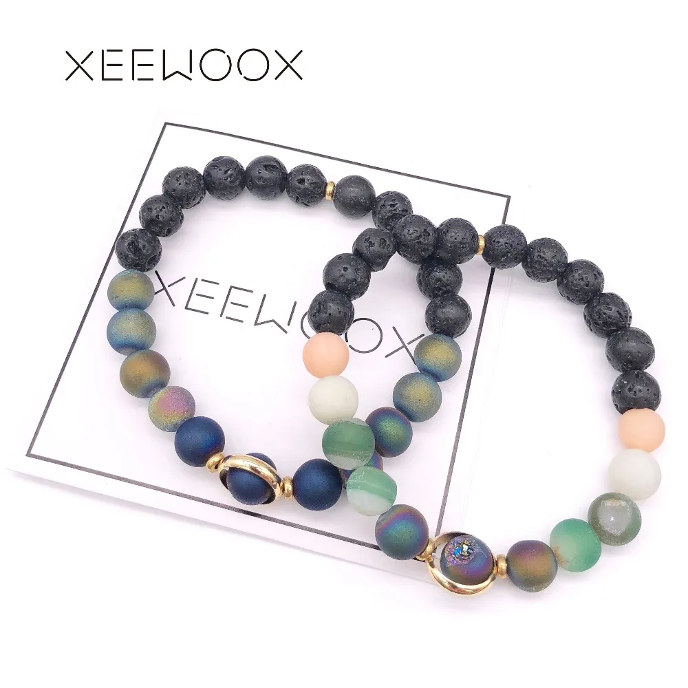 

Creative Planet Bohemia Essential Oils Diffuser Bracelet 2018 Lava Stone Women Man Natural Stone Round Beads Bracelet Yoga