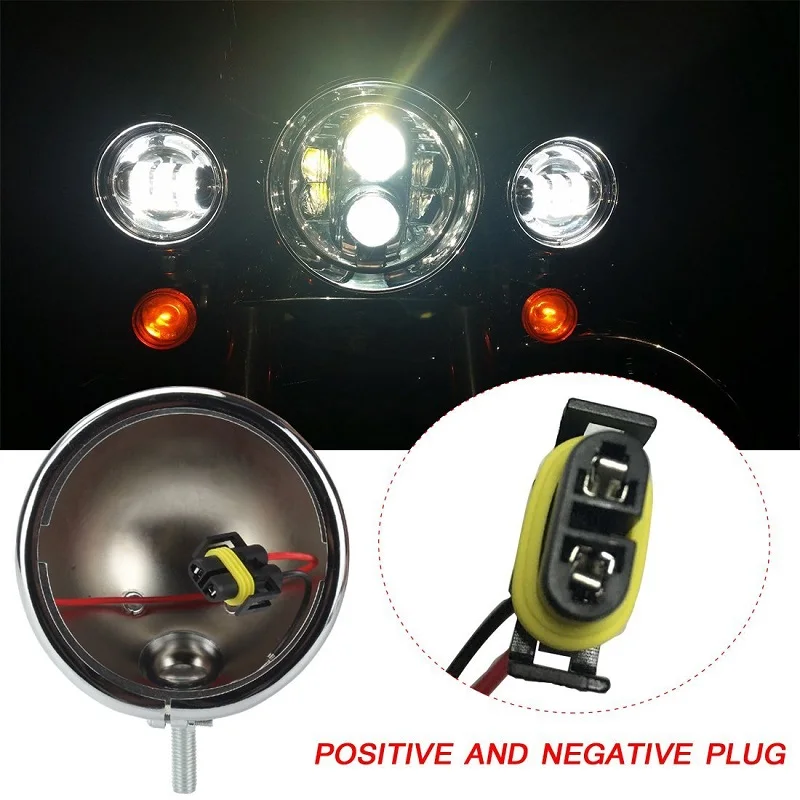 Pair BlackChrome LED Motorcycle Headlight Front Passing Fog Light Universal 12V with Housing Bracket For Harley Motorcycle (45)