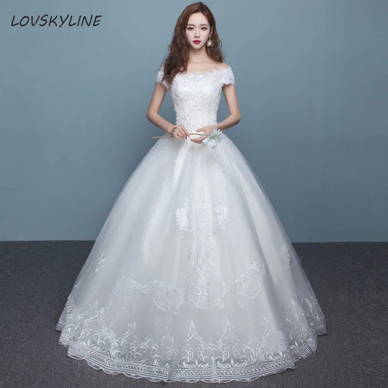 

Ball Gown Bride Dress Vintage Muslim Plus Sizes Boat Neck Short Sleeves Beads Embroidery Lace Wedding Dress Princess