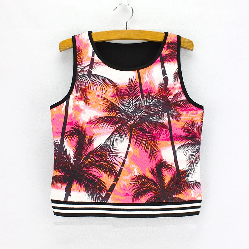 

Lowest price women summer dresses American & European fashion cropped tops girls Coco tree print tanks high quality free ship