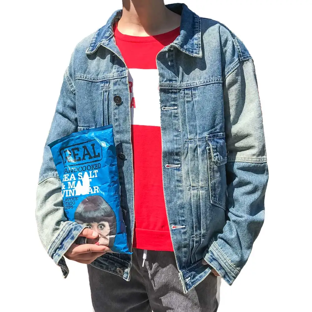 2017 Men Autumn Denim Jacket Long Sleeve Loose Basic Coats Outerwear