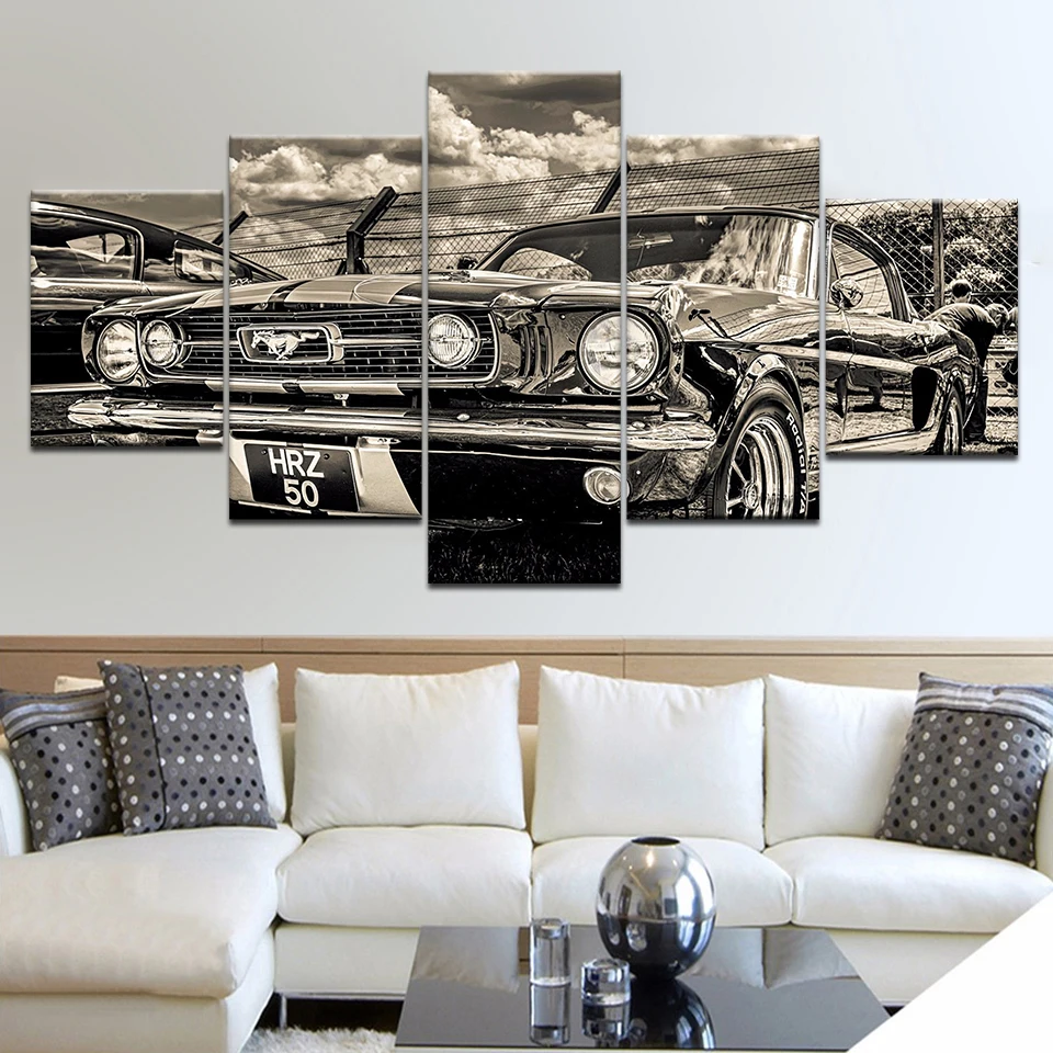 Модульная HD Печать произведение искусства современный спортивный автомобиль плакат домашний Декор стены Искусство 5 панелей картины 1965 Ford Mustang холст живопись произведение искусства
