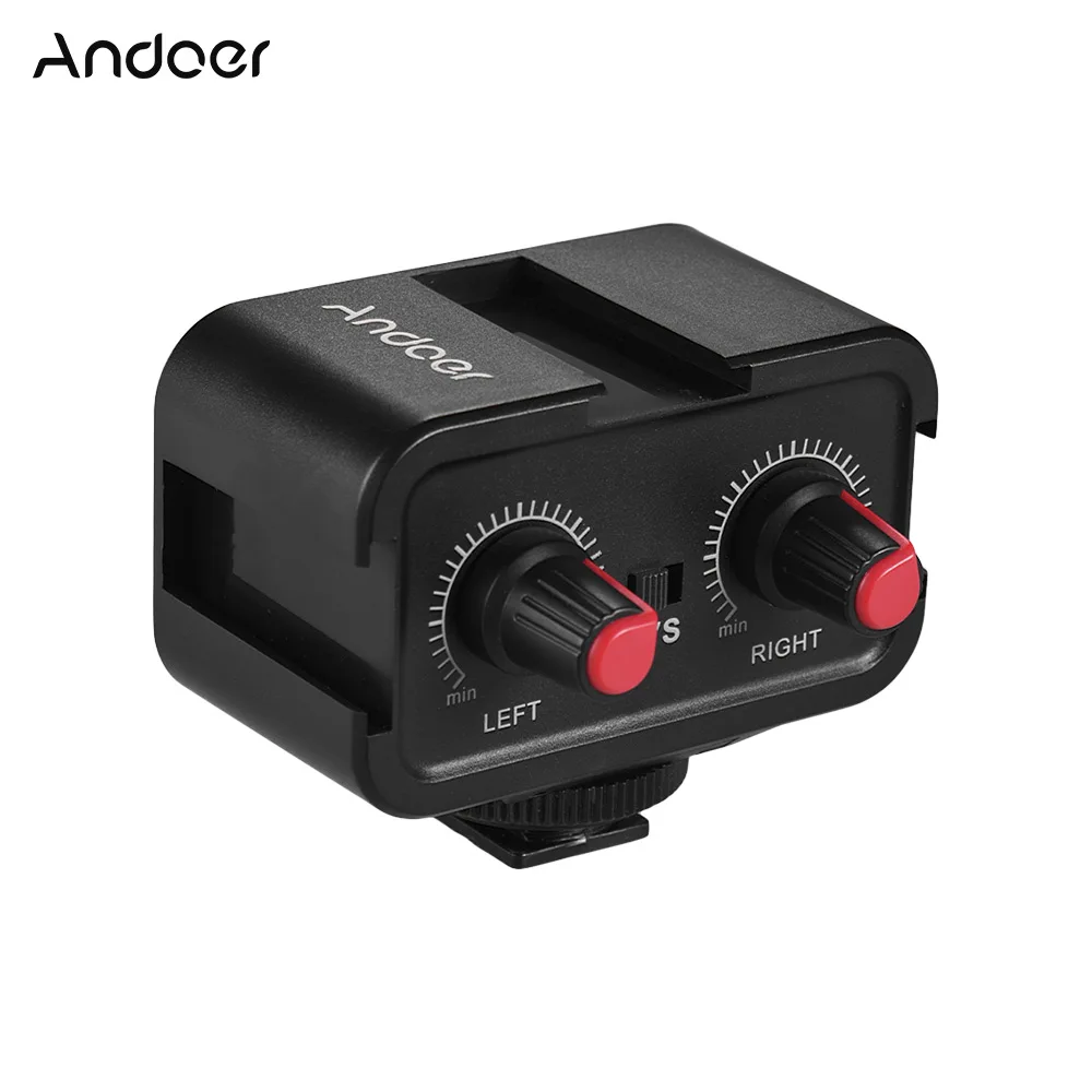 

Andoer WS-VS 3.5mm Output Mounting Hub Dual-Channel Microphone Audio Mixer Adapter & for Canon Nikon Sony DSLR Camera Camcorder