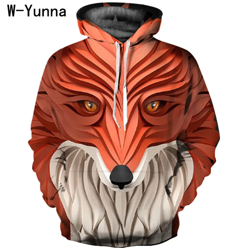

W-Yunna New Fashion Sculpture Print Fox/horse/lion Design Hoodies Stylish Drawstring Pullover Sweatshirt Oversized Couple Coats