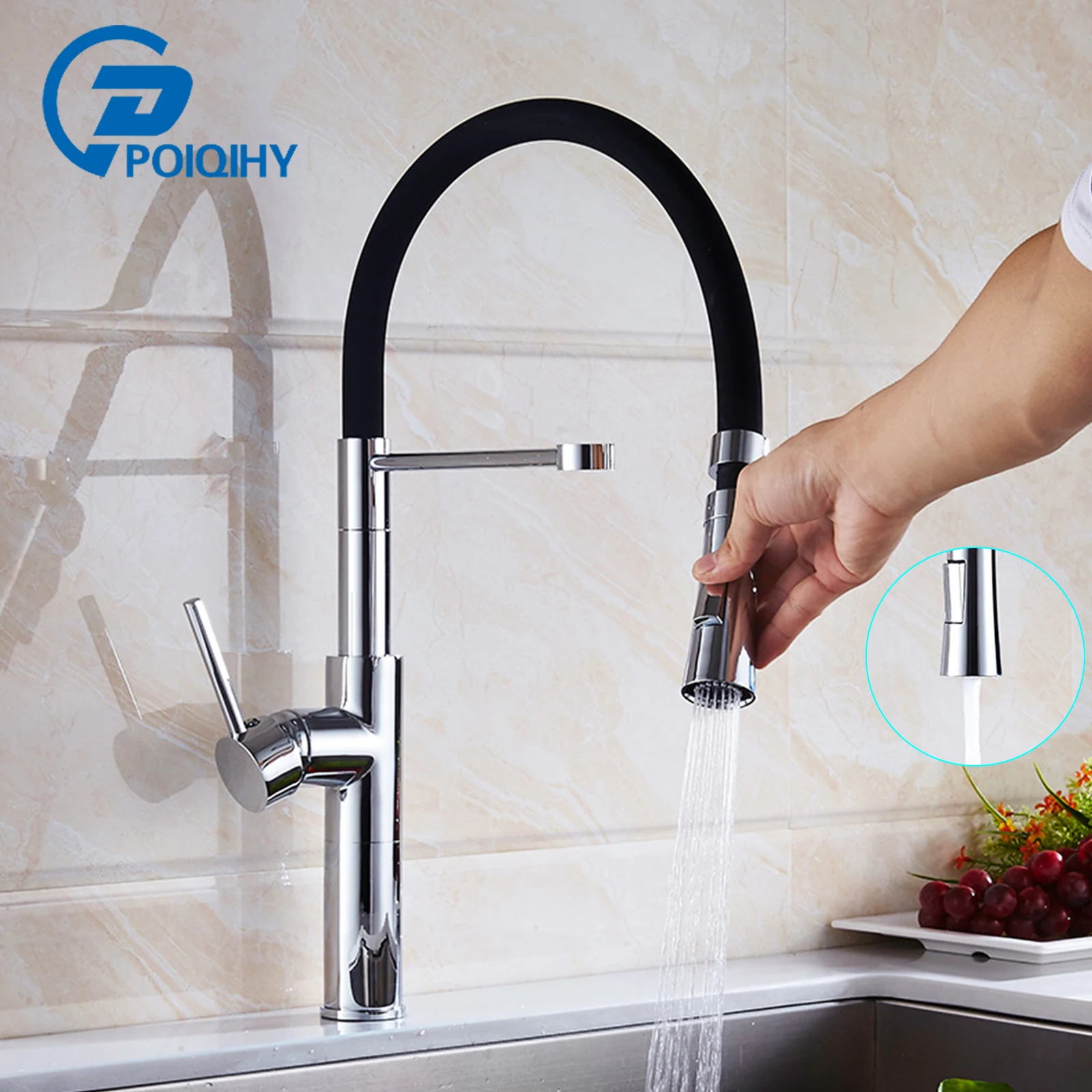 

Kitchen Faucet Chrome Pull Down Deck Mounted 360 Rotation Kitchen Sink Mixer Single Handle Hole Hot Cold Water Mixer Tap