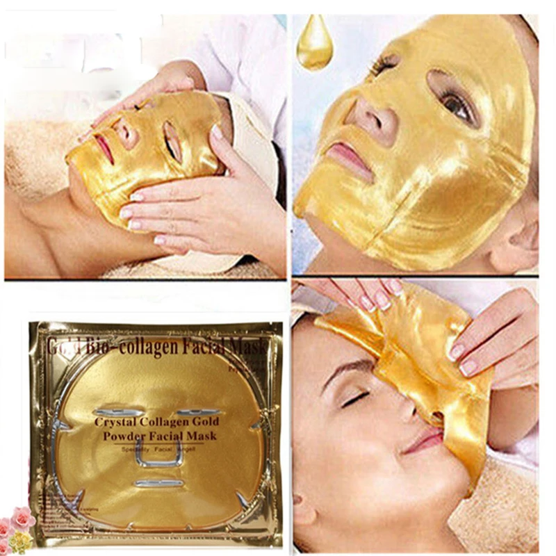 3X Gold Bio Collagen Crystal Facial Mask Women Face Anti Aging Moisturizing Gold Powder Colageno