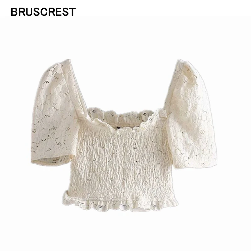 

2019 Summer vintage lace blouse crop top women ruffle square neck blouse floral embroidery blouse casual white shirts boho top