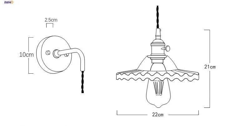 IWHD скандинавский Ретро винтажный настенный светильник рядом с спальней зеркало для ванной свет стекло Медь Бра Эдисон Светодиодная лампа