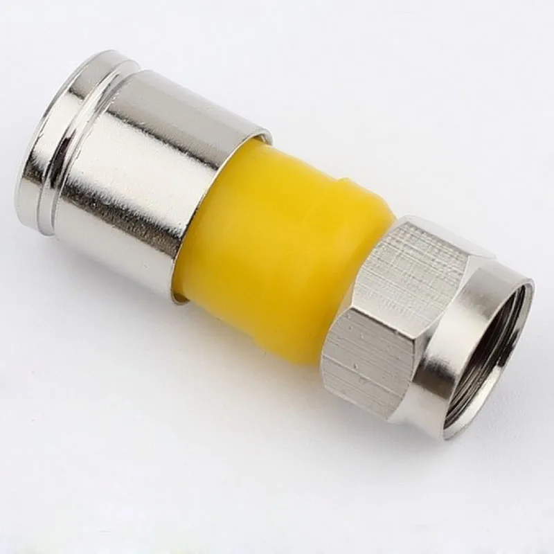 100pcs Extrusion F Connector Plug Cable Digital TV Set-top Box Connector 75-5 RG6 Inch Yellow