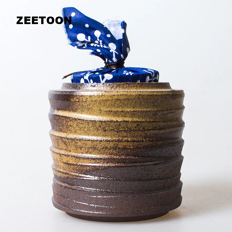 

Zen Japanese Coarse Pottery Tea Cans Vintage Puer Caddy Sugar Bowl Nut Coffee Jar Pot Creative Home Decor Sealed Storage Tank