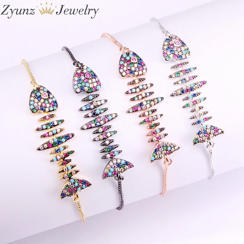 5 шт, Радуга CZ Циркон Шарм «Рыбная кость» Браслеты для женщин Мода Регулируемая Цепочка-браслет ювелирные изделия