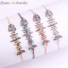 5 шт, Радуга CZ Циркон Шарм «Рыбная кость» Браслеты для женщин Мода Регулируемая Цепочка-браслет ювелирные изделия