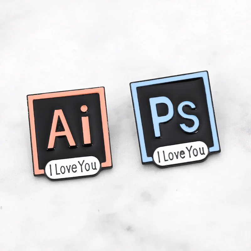 PS AI эмалированные булавки I Love You Photoshop Illustrator значки на заказ пастельные Броши джинсовая рубашка нагрудная булавка дизайнерское ювелирное изделие подарок