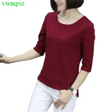 Летняя женская футболка с круглым воротником, большие размеры, рукав семь четвертей, Повседневный чистый цвет, Женская Асимметричная футболка s 4XL 874