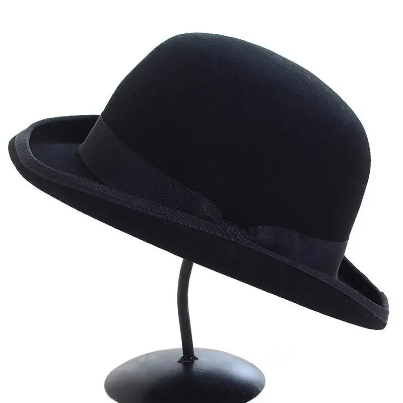 Моды в Париже Для мужчин Шерсть джаз шляпа купол флоппи краев Fedora Hat Черный Серый Винтаж платье Повседневное мужской зима теплая котелок шляпа Кепки