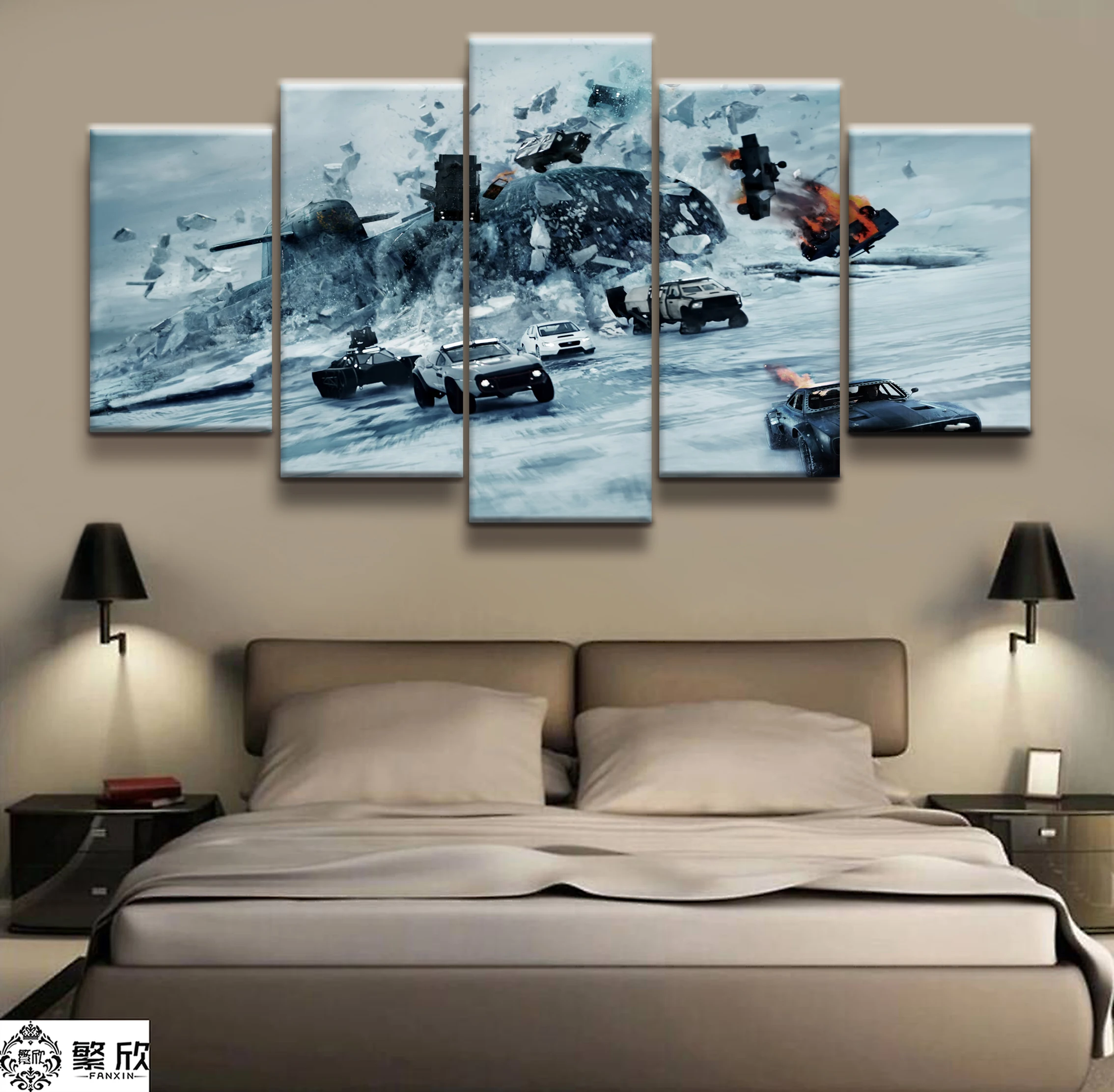

Hot Sales Without Frame 5 Panels Picture Fate of the Furious Canvas Print Painting Artwork Wall Art Canvas painting Wholesale