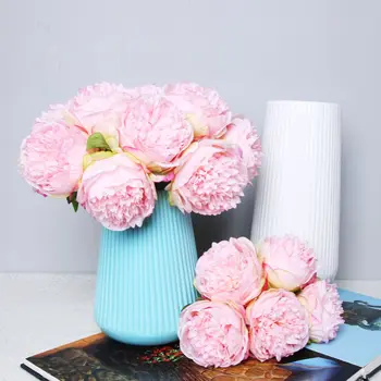 

5heads/set Silk Peony Artificial Flowers Bouquet Fake Flowers for Home Wedding Decoration indoor