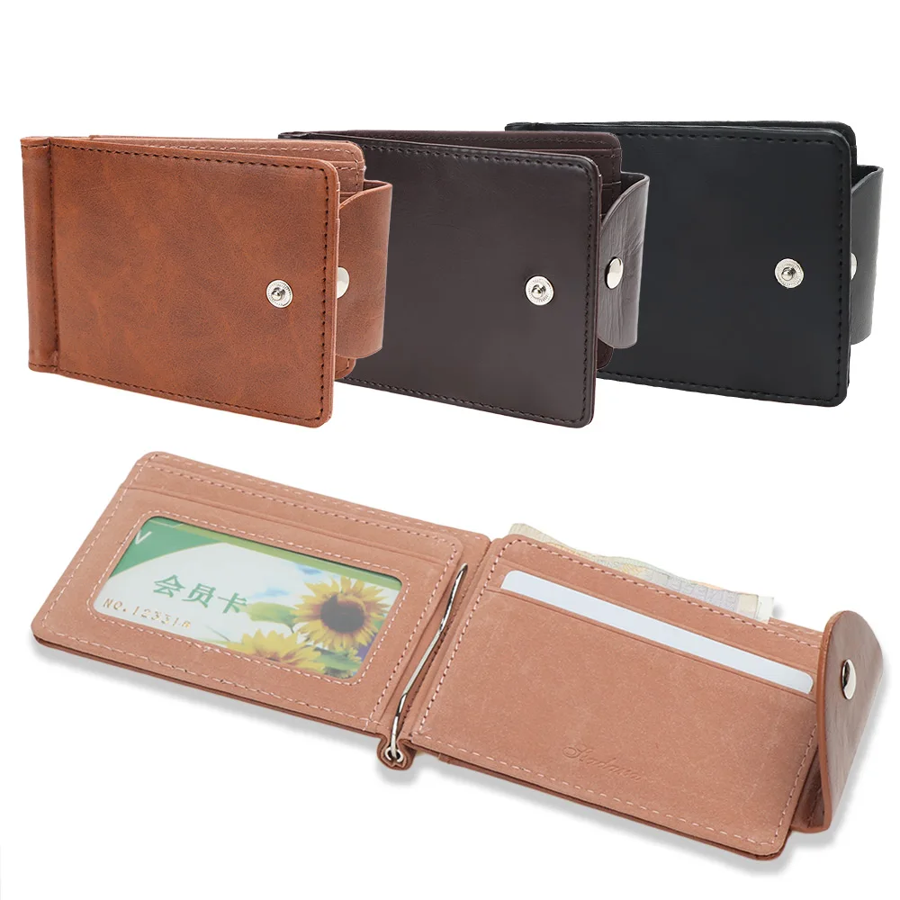 Men PU Leather Short Wallets Buckle Coin Bag Zipper Small ID Credit Money Purses Design Slim Purse Money Clip
